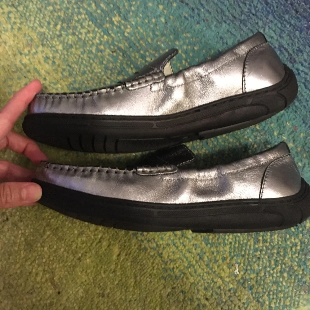 Brand New! Silver Penny Loafers - EU size 37 (Ladies 7, Girls 5) Rubber Soles